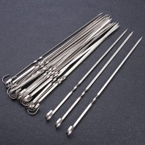 10PCS Stainless Steel Barbecue Needle BBQ Barbecue Flat Skewers BBQ Needle Anti-skid Handle Barbecue Sign Durable Kitchen Gadget