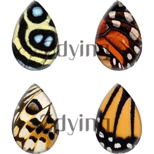 Zdying 10pcs Vintage Butterfly Wings Water Tear Drop Glass Photo Cabochon Demo Flat Back DIY Earrings Rings Jewelry Findings