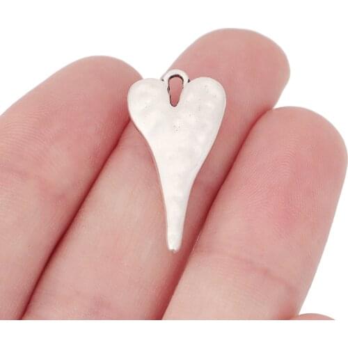 10 x Antique Silver Color Hammered Heart Shaped Charms Pendants for DIY Necklace Bracelet Jewelry Making Accessories 27x14mm