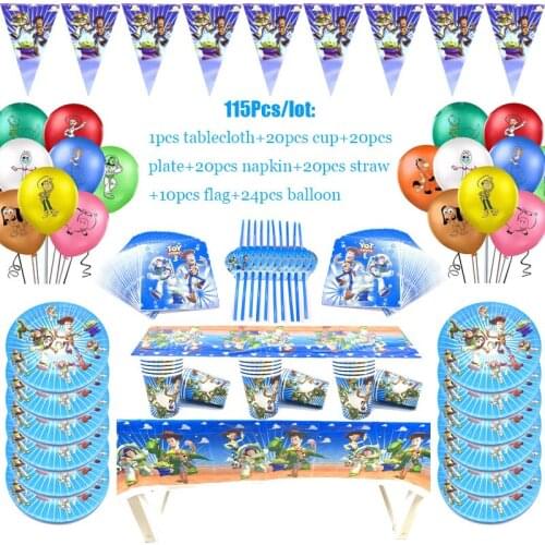 115Pc Disney Toy Story Themed Cup Plate Napkin Kid Birthday Party Decoration Party Event Supplies Favor Items For Kids 10 People