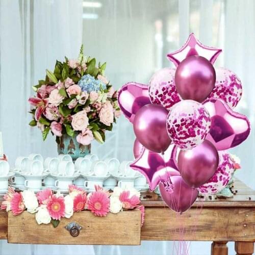 14pcs / set Heart Latex Foil Balloons Set Happy Birthday Wedding Party Decoration Supplies Air Balloons