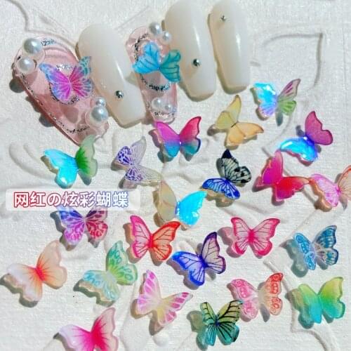 30 Pcs Random Mixed New Blue Light Colorful Butterfly Nail Jewelry Nail Art 3D Acrylic Butterfly Nail Decoration