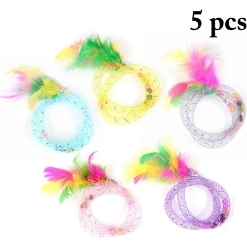 5pcs Pet Training Toy Fake Feather Cat Interactive Toy Pet Play Toy Plastic Artificial Colorful Cat Teaser Toy Pet Supplies