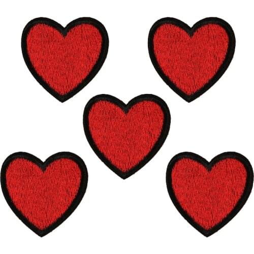 5pcs red heart love embroidered patches for clothes sewing iron on clothing embroidery apparel applique accessories sticker diy