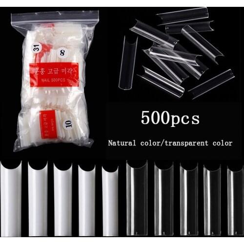 500pcs/bag Straight Square False Nail Tips C Curve Half Cover French Acrylic Fake Nails Professional Salon Design Manicure Tools