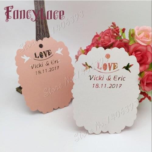 60pcs/lot Pearl Paper Laser Cut Label Rectangle Blank Swing Tag costom Love Bird Wedding Birthday Party Gift Wish Greetings Card