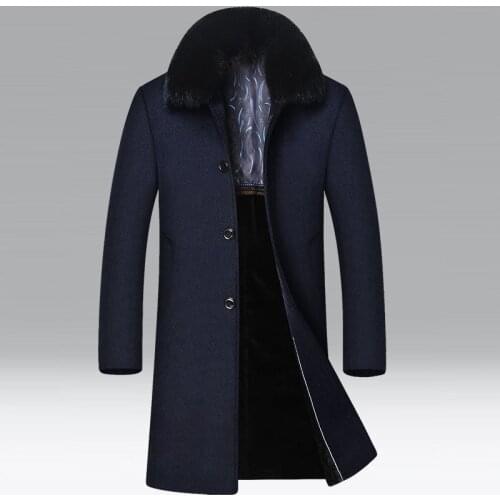 Brand Men Wool Blends Coats Winter Detachable fur collar Solid Color Mens Wool Coats Luxurious Wool Blends Coat Male