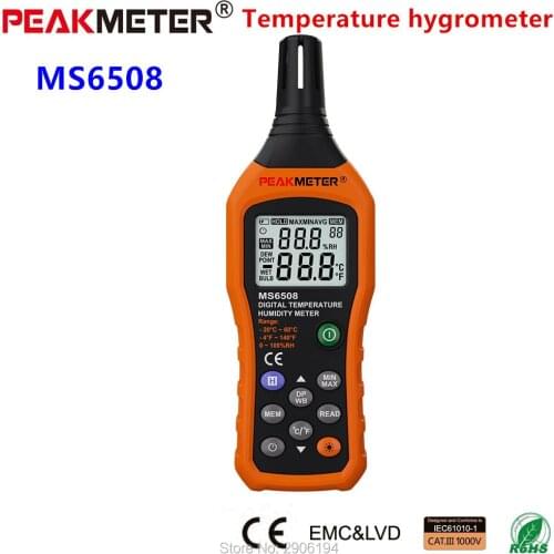 PEAKMETER Free Shipping Multi Function temperature dew point wet bulb relative humidity meter MS6508