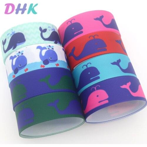 DHK 7/8'' 5yards whale sea animals Printed Grosgrain Ribbon Accessory Hairbow Headwear Decoration DIY Wholesale OEM E1822