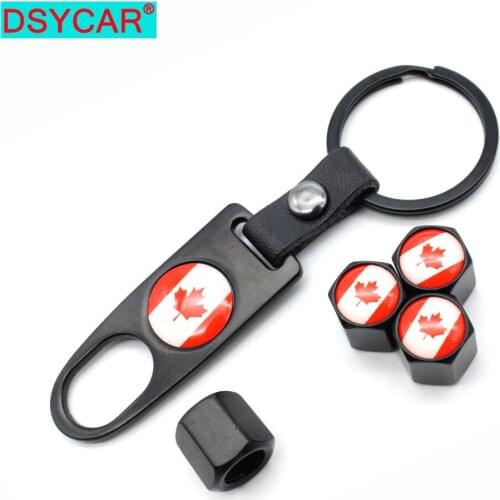 DSYCAR 4pcs Zinc Alloy Anti-theft Car Wheel Tire Valve Caps Stem Air+1pcs Leather buckle Wrench Auto Car Wheels Tires Parts