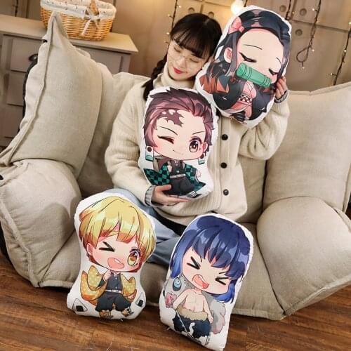 Double sided printing 48CM Anime Demon Slayer Tanjirou Agatsuma Zenitsu Tomioka Giyuu Kochou Shinobu doll Pillow Model Gift