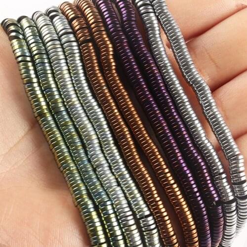 Natural Hematite Stone Beads Round Flat Multicolor Loose Spacer Beads For Jewelry Making Diy Bracelet Accessories 15''Inches