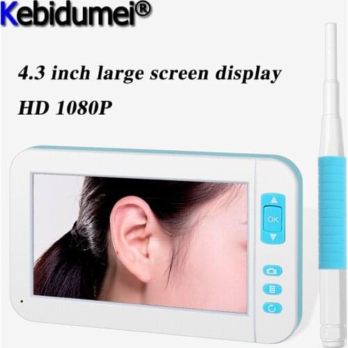 Kebidumei Mini Ear Spoon Endoscope Camera With 4.3 Inch Screen Display Otoscope HD 1080P 3.9mm Diameter Lens 6pcs LED Lights