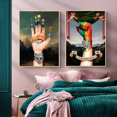 “Amor Vincit Omnia” Retro Oil Painting Decoration Maison Canvas Painting Wall Art Lover Valentines Day Gift Bedroom Home Decor