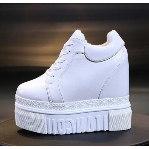 2021 Autumn Shoes Woman Vulcanize Shoes Canvas Women 12CM High Platform Spring Ladies Casual White Sneakers Shoes