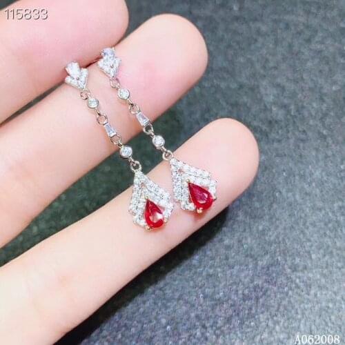 KJJEAXCMY 925 sterling silver natural ruby gemstone earrings new ladies luxury eardrop support test