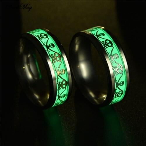 DarkMag Classic Luminous Plated Ring Pirates Skull Note Pattern Design Green Background Fluorescent Glowing Rings