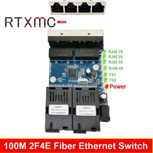 3 PCS Ethernet Switch Fiber Optical Media Converter Single Mode 4 UTP RJ45 and 2 SC 25KM Fiber Port 10/100M PCBA
