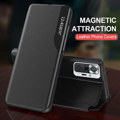Redme Note10 Pro Case Leather Smart View Window Flip Covers for Xiaomi Redmi Note 10 Pro 4g Magnetic Holder Shockproof Coque