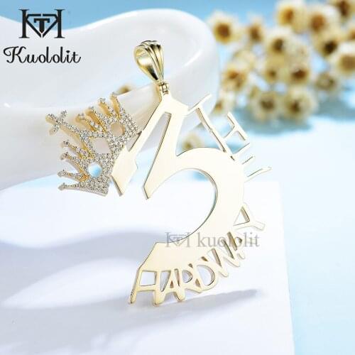 Kuololit Solid14K 10K Yellow Gold Moissanite Pendant for Men Women Arabic Numerals Crown Hip Hop Jewelry for Birthday No Chain