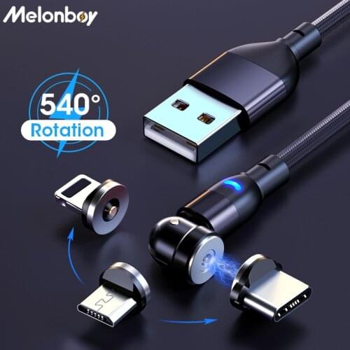 Magnetic USB Cable For iPhone Charger 540 Degree Rotate USB Type C Cable For Xiaomi Samsung Magnet Charge Micro USB Cable