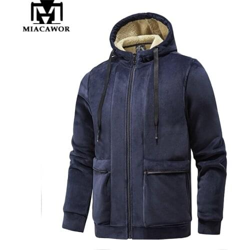 2021 Brand Autumn Winter Casual Fleece Jacket Men Hooded Zipper Coat Male Thick Warm Lamb Wool Outwear Size 6XL 7XL 8XL J705
