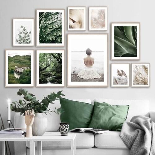 Wall Art Canvas Painting Mushroom Girl Mountain Reed Green Plants Nordic Posters And Prints Wall Pictures For Living Room Decor