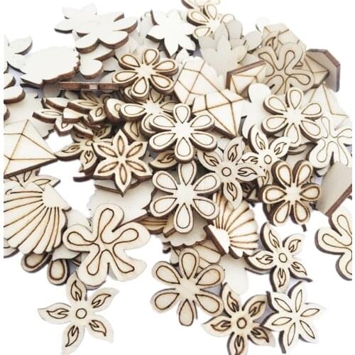 20pcs Unfinished Mixed Flower Leaf Shaped Crafts Wood Discs Slice DIY Paint Natural Wooden Scrapbooking Embellishments