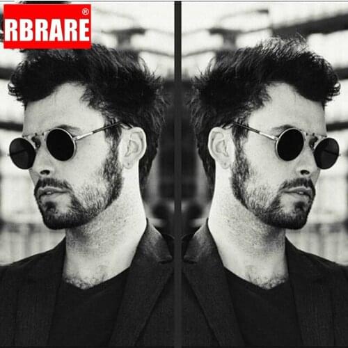 RBRARE 2021 New Steampunk Sunglasses Men/Women Brand Designer Round Clamshell Sun Glasses Retro Coating Mirrored Alloy Glasses