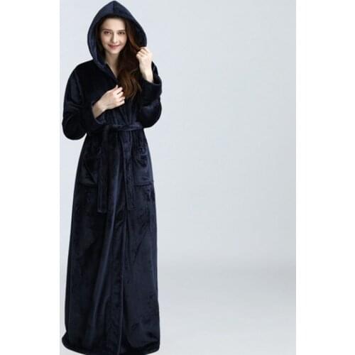 Womens nightgown hooded домашнее платье winter plus long thickening yukata flannel warm pajamas casual ladies nightgown