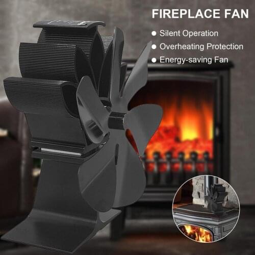 New Black Fireplace 6 Blade Heat Powered Stove Fan Log Wood Burner Eco Friendly Quiet Fan Home Efficient Heat Distribution