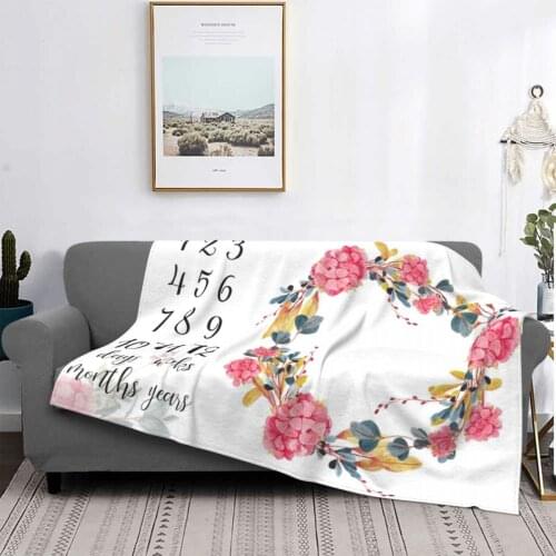 Milestone Monthly Record Blanket Coral Fleece Plush Printed Baby Breathable Super Warm Throw Blanket for Home Outdoor Bedspreads