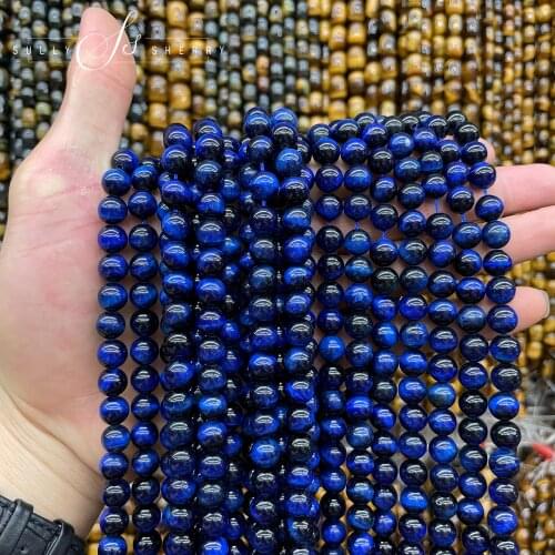 Wholesale natural smooth 6 8 10 12mm blue tigers eye round loose beads used to make jewelry necklaces bracelets charms