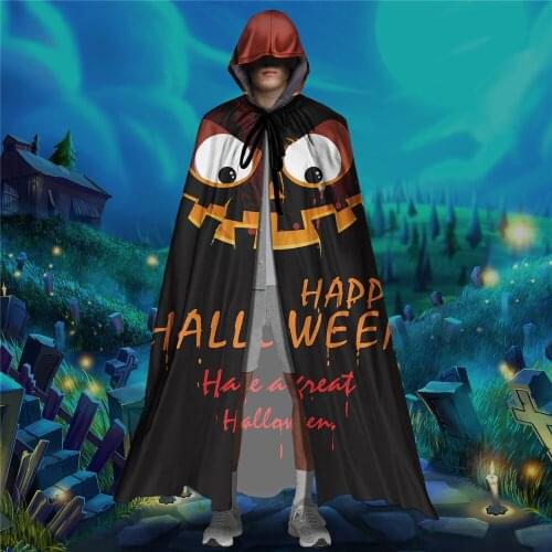 Unisex Hooded Cloak Medieval Vampire Witchcraft Larp Capes Scary Pumpkin Happy Halloween Party Costumes Black Cosplay Outerwear