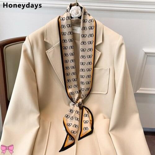 Simplicity Butterfly Print Thin and Long Silk Scarf Tied Bag Scarves All-match Belt Scarfs Headband Hair Accessories Gift Ribbon