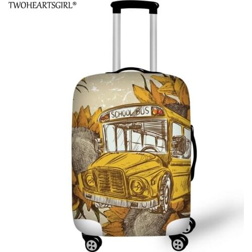 Twoheartsgirl Cartoon Bus Printed Luggage Protective Dust Cover Elastic 18-32 inch Travel Suitcase Cover Baggage Cover Zipper