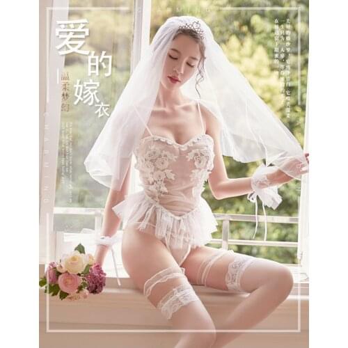 Sexy lingerie womens mesh see-through bridal uniform temptation back strap cute princess dress