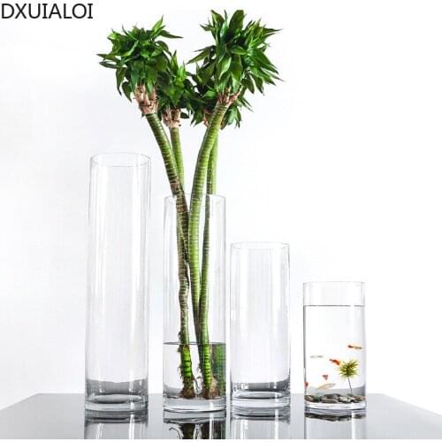 DXUIALOI Nordic straight transparent glass vase wedding props home living room hydroponic flower arrangement vase decoration