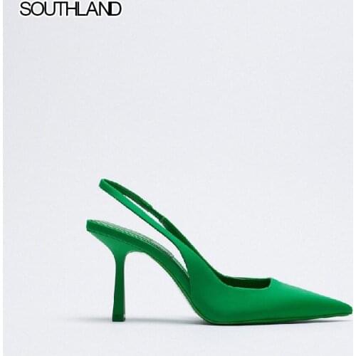 SOUTHLAND ZA High-heeled Shoes Womens French Style Stiletto-heel Greeen Slinbacks Elegant Back Strap Pointed Toe Wedding Shoes