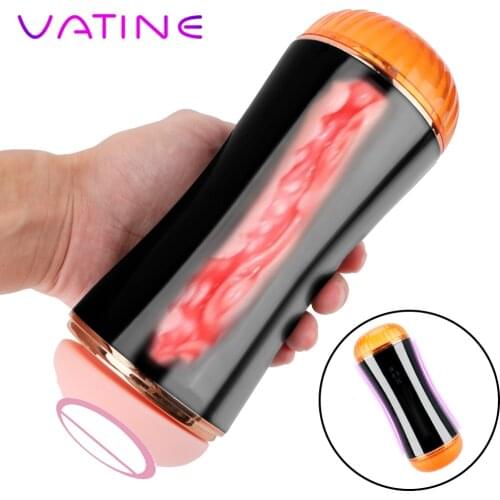 VATINE 10 Speeds Dual channel Anal Vagina Masturbation Cup Blowjob Automatic Male Masturbator Real Pussy Sex Toys for Men