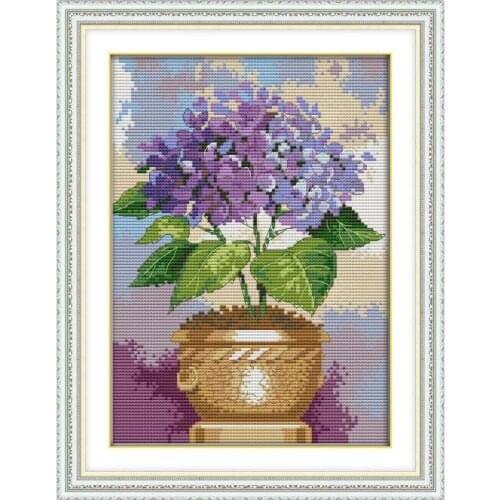 Cross Stitch Joy Sunday Purple Floret Flower Series 11CT 14CT DMS Cross Stitch Kit Embroidery Needlework DIY Home Decoration Set