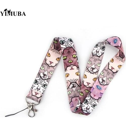 YIMUBA Cool Pet Hairless Cat Cartoon Keychain Lanyards for Keys ID Card USB Badge Holder Mobile Phone Hang Rope Keyring Llaveros