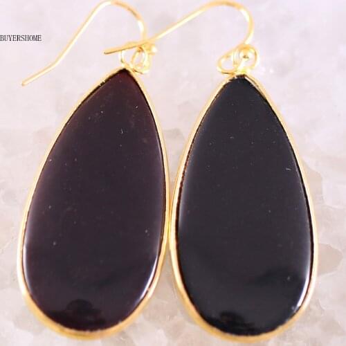 Jewelry Gift for Women 40x21MM Black Onyx Natural Stone Water Drop Beads Dangle Earring 1Pair U025