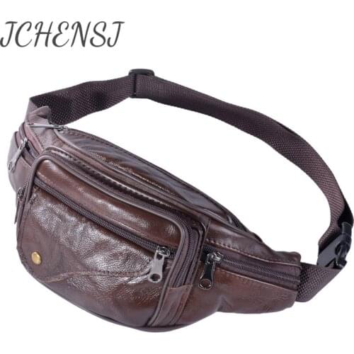 JCHENSJ Genuine Leather Male Fanny Pack Large Multifunction Mens Belt Waist Bag Travel Outdoor Working Chest Bag For Men