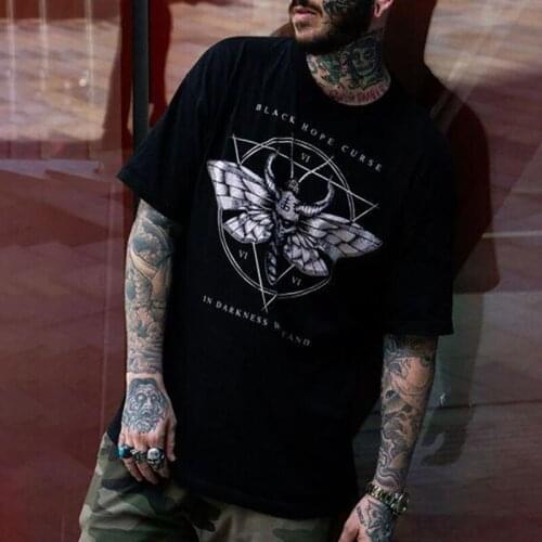 Summer Dark Letters Satan Devil Black Gothic Tripod Retro Punk Harajuku Women Fun Casual O-Neck Big Sleeves Ins T-Shirt Tops