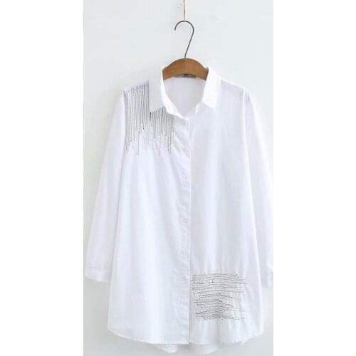 Solid white Simple embroidery women loose plus size shirts 2020 new casual ladies spring autumn blouse female tops oversize