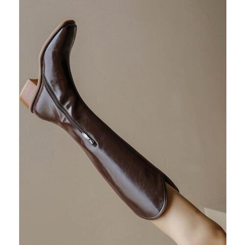 Bottes femme 2021 new winter knee high boots womens shoes genuine leather British style riding boots female motorcycle boots