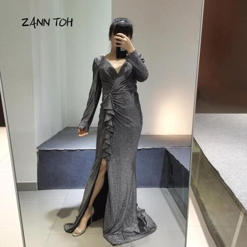 Formal Evening Dresses With Long Sleeve Sexy Cut-out Back Floor Length Elegant Lady Gowns Mother Of The Bride Dresses