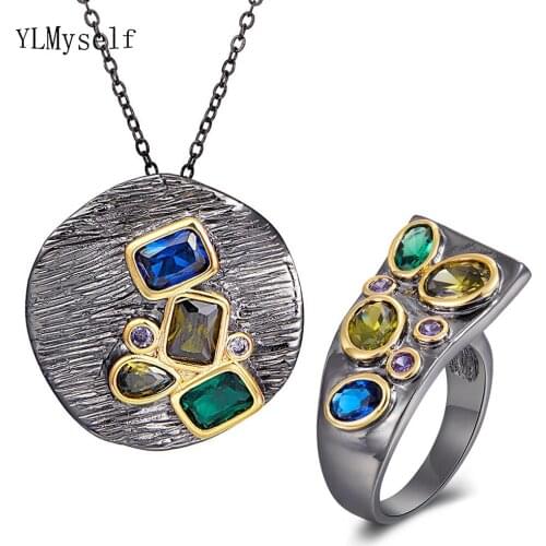 Light Green Colorful Necklace Ring Vintage Great Jewelry Statement Accessories Womens Jewellery Beautiful 2pcs set