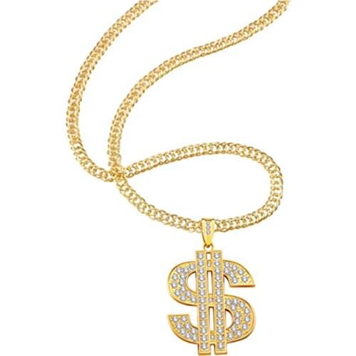 Gold Necklace For Rap Stars Zinc Alloy Necklace For Men Hip Hop Dollar Necklace With Dollar Sign Pendant Necklace
